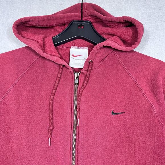 Vintage Y2K Nike Sweatshirt Womens Medium Red Swoosh Full Zip Pullover Hooded - Picture 2 of 11